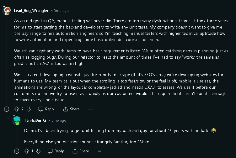 Manual testers reddit